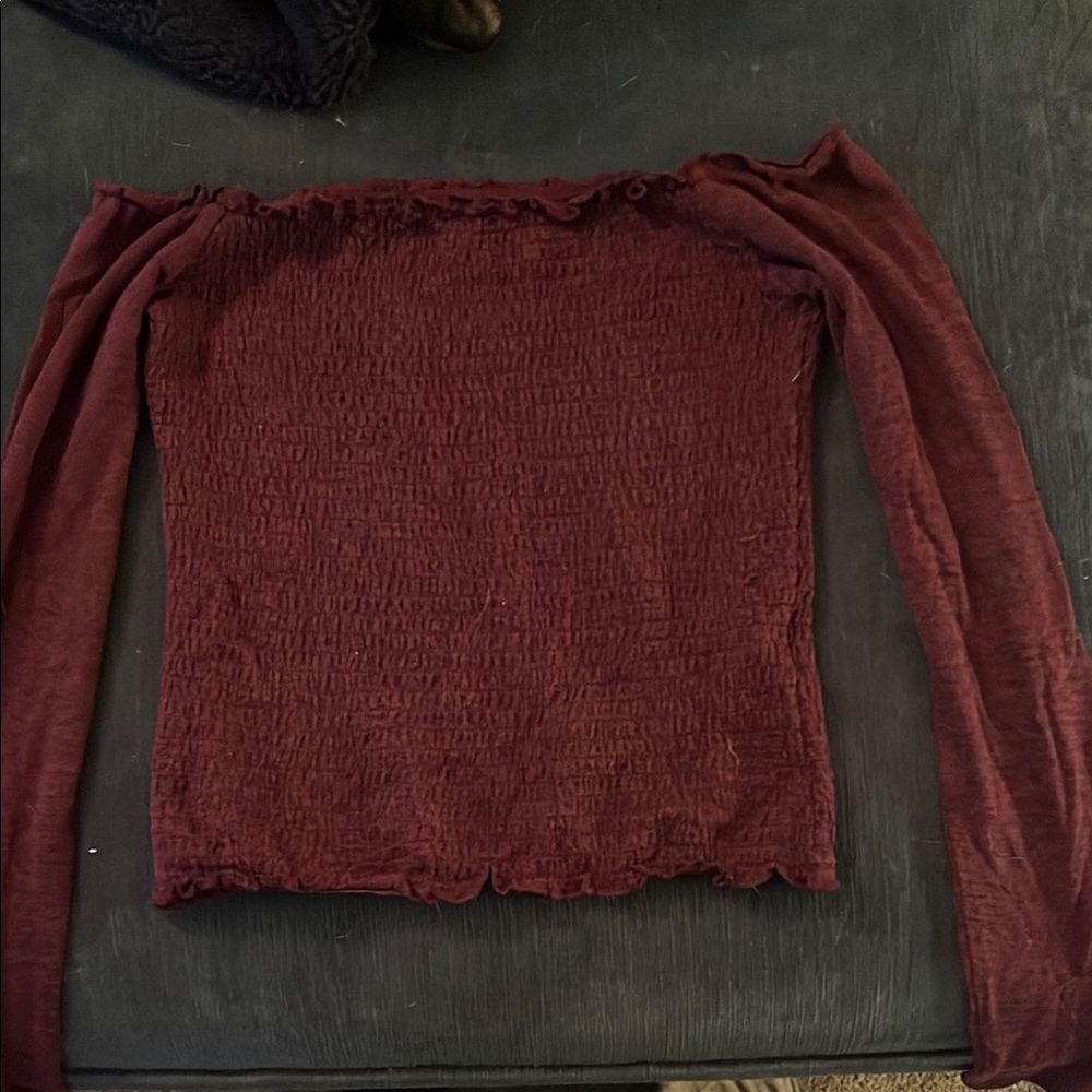 Hollister Maroon Textured Off-Shoulder Top
